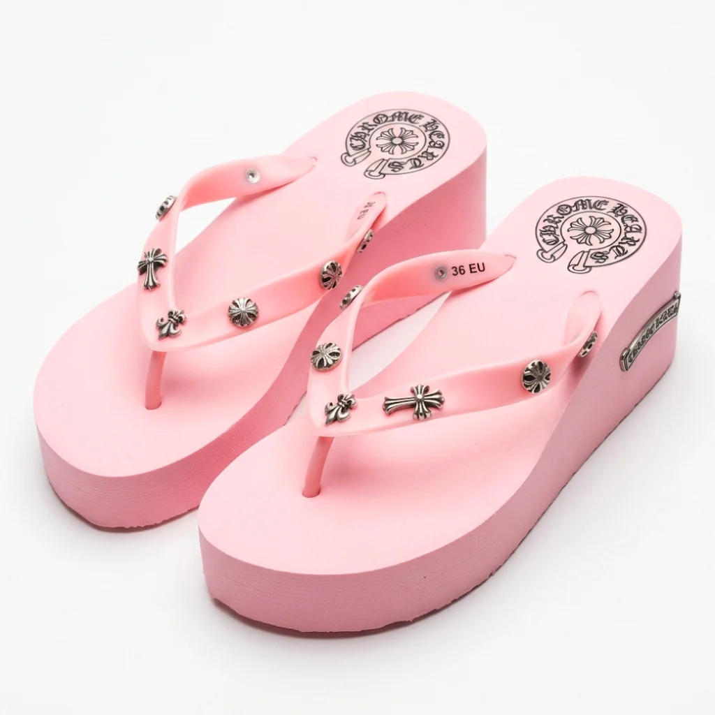 Pink Chrome Stud Flip Flops