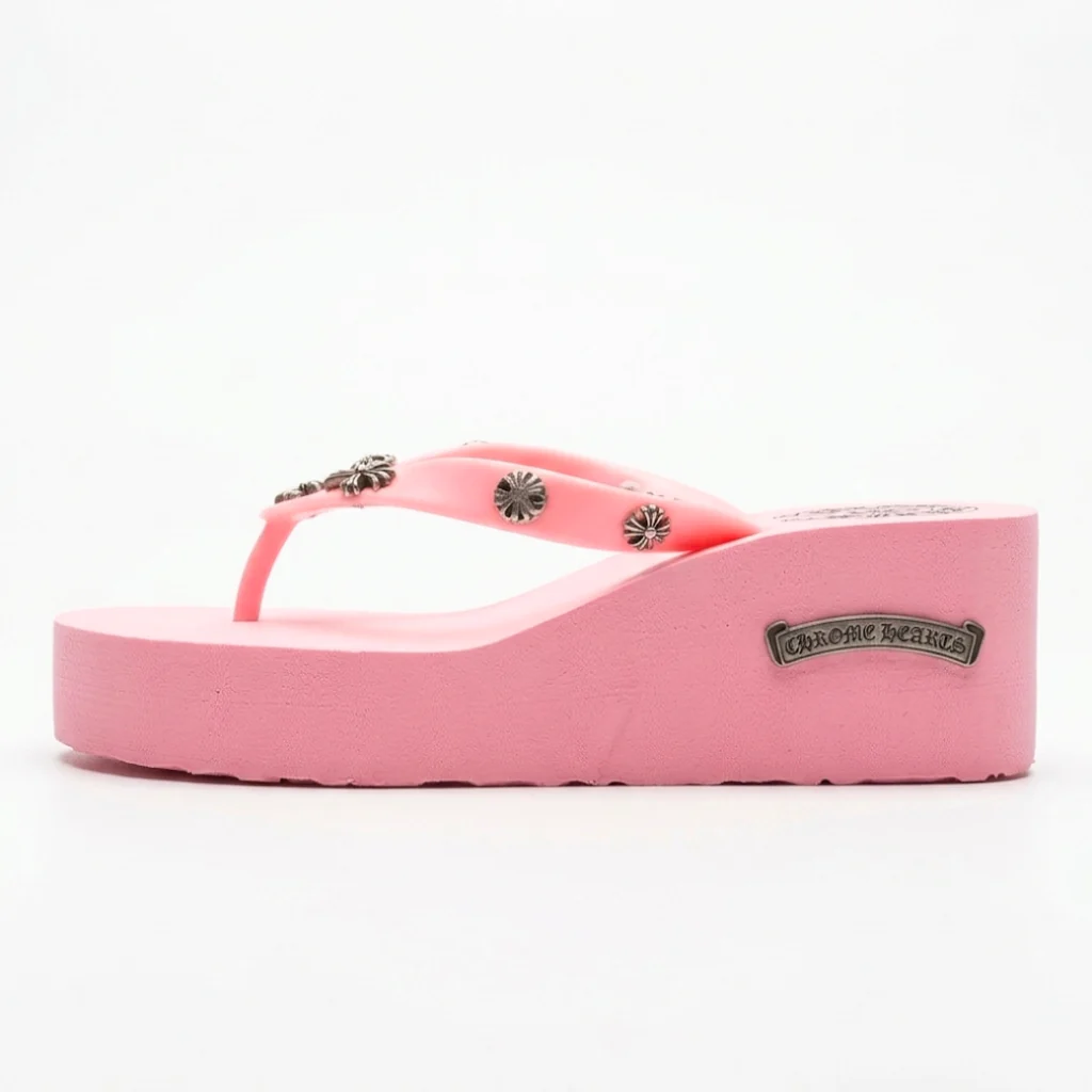 Pink Chrome Stud Flip Flops - Image 3
